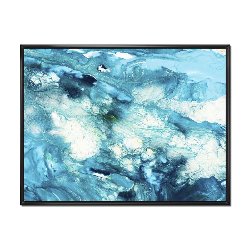 Liquide bleu univers - peinture sur toile, H 24 po x l 32 po, Cadre flottant noir