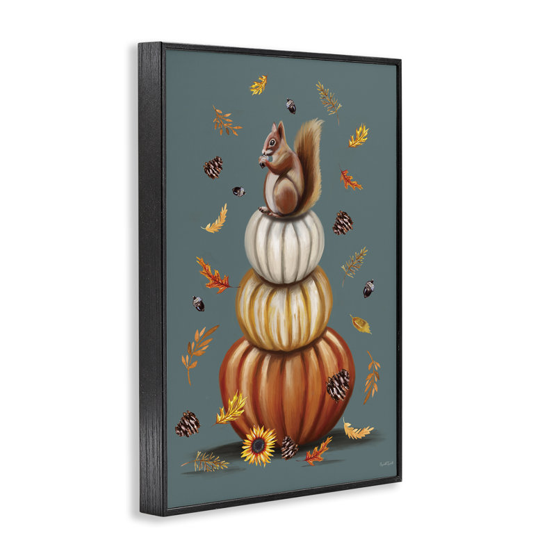 «Squirrel Atop Pumpkin Stack», estampe numérique, conception par Elizabeth Tyndall, H 24 po x l 16 po