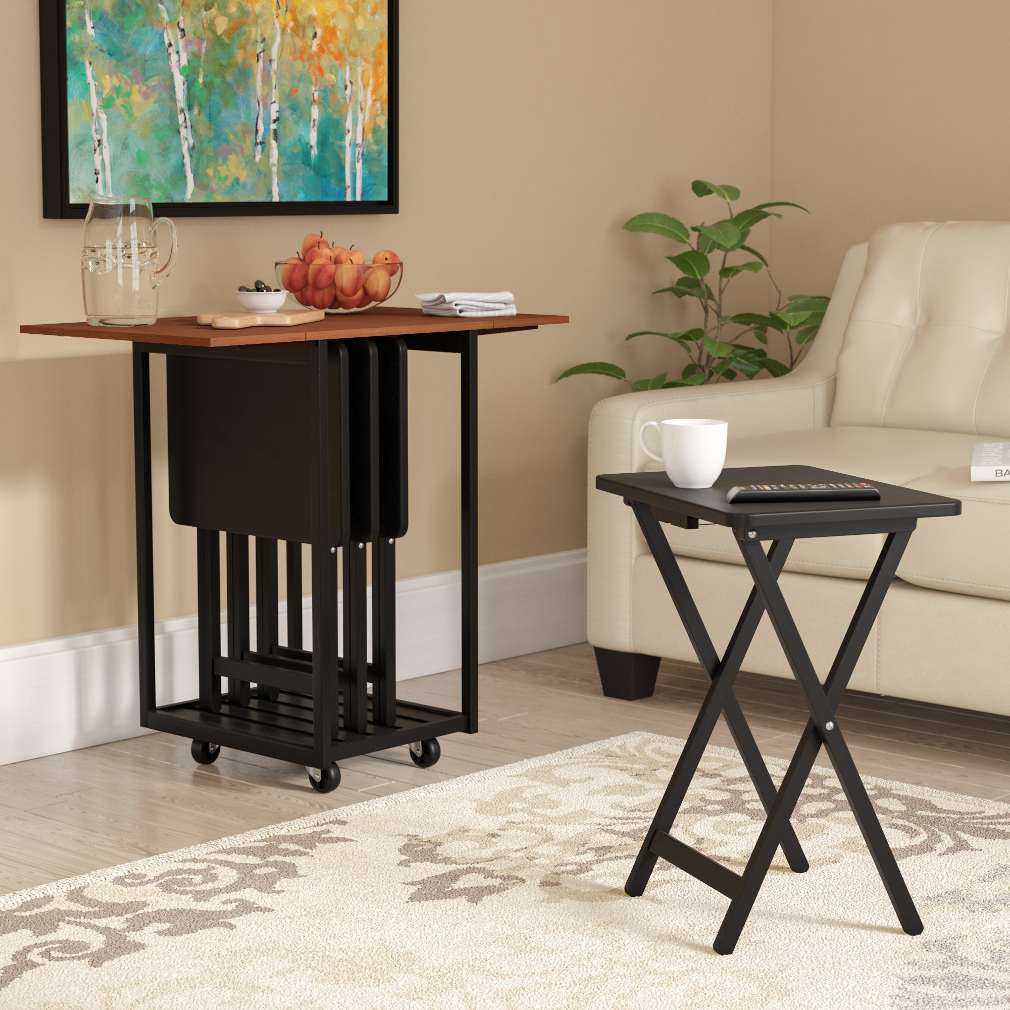 Drop Leaf Table with TV Tray Table Set