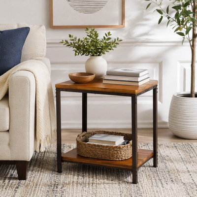 Rustic Urban End Table with Extra Storage Shelf
