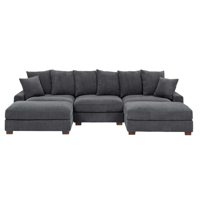 Canapé modulaire réversible Ashira, Velours côtelé gris, H 34 po x l 89 po x P 67,5 po
