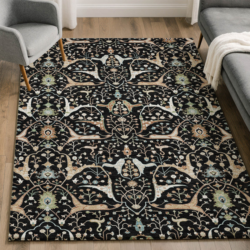 Premium Machine Washable Mayfield AMF2250 Global Rug, 2'6" x 3'10", Black