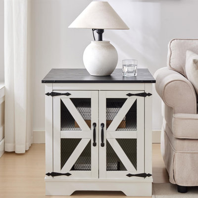 Farmhouse End Table with Charging Station - Nightstand with 2 Outlets & 2 USB Ports - Vintage Industrial Side Table