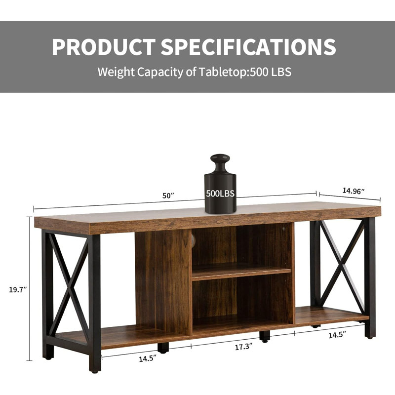 Gray MDF and Metal 50'' TV Stand with Open Shelving