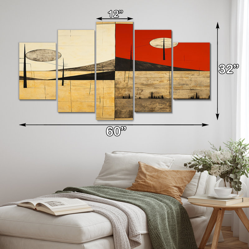 Time Capsule Vintage Illustration II - impression sur toile géométrique moderne - 5 panneaux