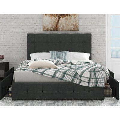 Red Barrel Studio® Platform Bed Frame With 4 Drawers Storage And Headboard, Square Stitched Button Tufted Upholstered Mattress Foundation With Wood Sl -  00BE8F6F3AD14C5497CC265CED0E0E80