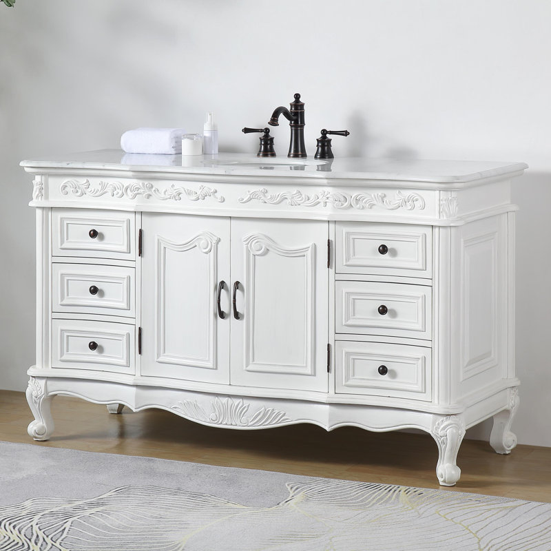 Ohlson 60'' Single Bathroom Vanity with Carrara Marble Top, White