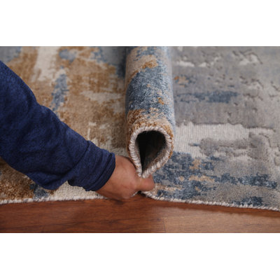 Tapis oriental gris et bleu abstrait 6 x 8