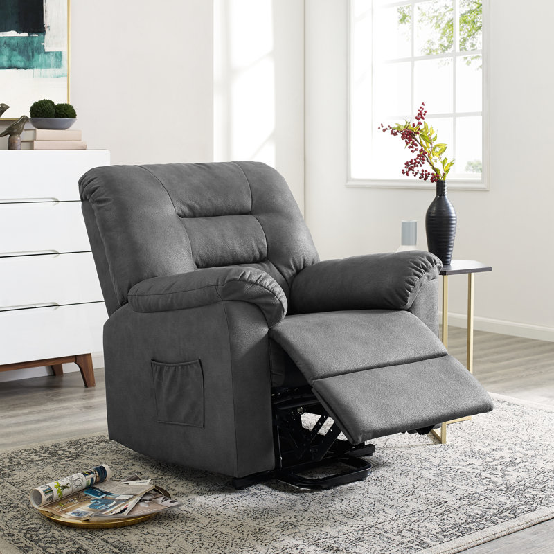 Armard Soft Microfiber Wide Electric Power Lift Assist Standard Recliner with Remote, Gray Microfiber/Microsuede