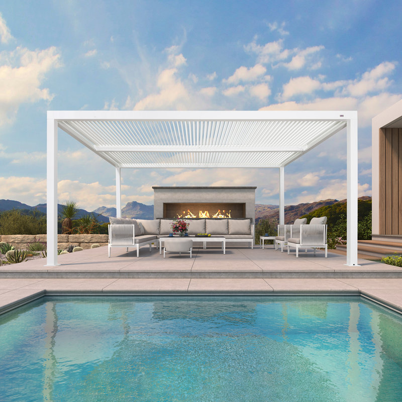 Pergola à persiennes en aluminium mauve 12 pi x 16 pi avec auvent réglable pour terrasse de jardin
