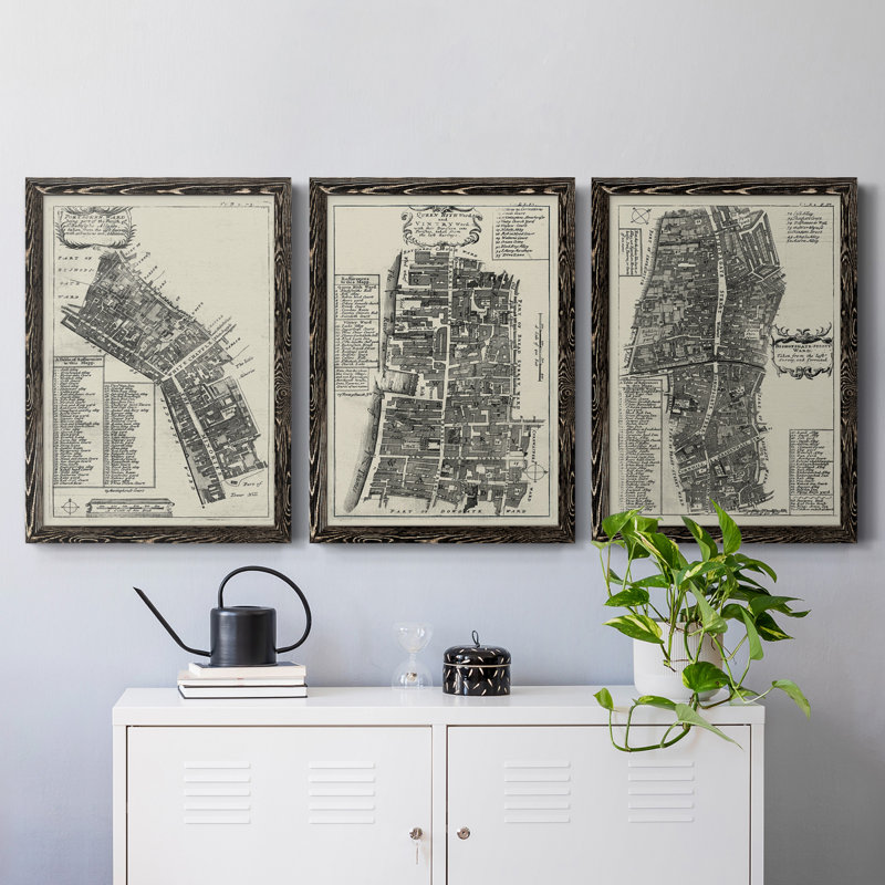 Toile encadrée de qualité supérieure Quays Of London III - prête à être accrochée, Noir, H 20 po x l 51 po x P 1,5 po