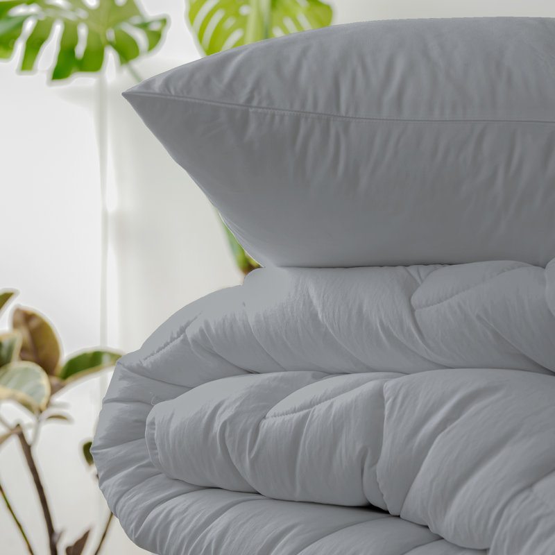 144TC 100% Organic Cotton Duvet Set, Double Duvet Cover + 2 Standard Pillowscases, Grey