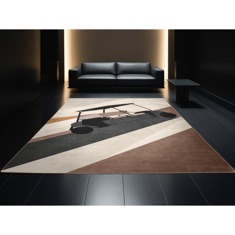 Machine Washable Daleville Golf Cart Modern Rug in Beige – Beige Binding, 8x10