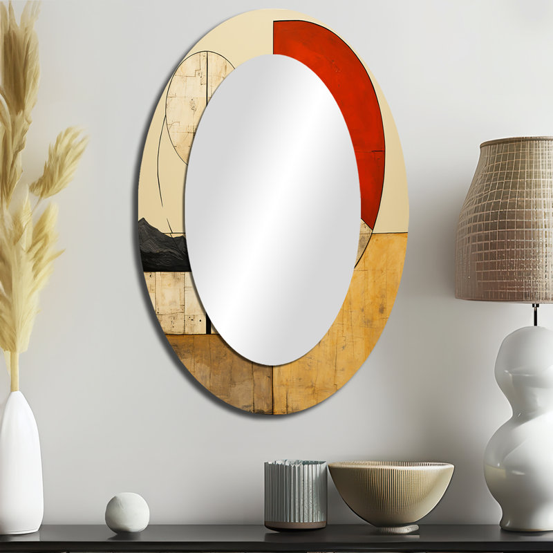Time Capsule Vintage Illustration - Miroir décoratif abstrait ovale sur métal, 36 po x 24 po