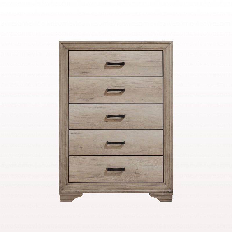 Commode de chambre à coucher 1 pièce avec 5 tiroirs et quincaillerie noire