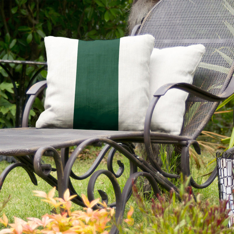 20" Green and White Striped Polyester Throw Pillow