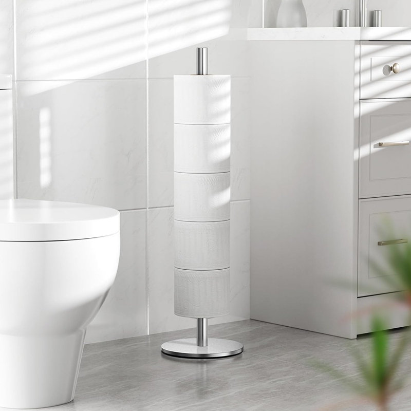 Porte-papier hygiénique sur pied en acier inoxydable - Étagère de rangement pour 5 rouleaux de rechange