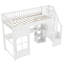 Lit mezzanine avec escalier de rangement, bureau intégré, étagères ouvertes, panneau de fenêtre décoratif, bande lumineuse DEL et port de chargement USB-662385431-662385433