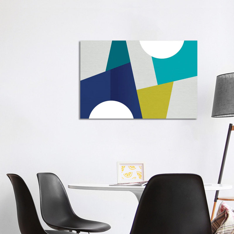 «MCM Geometric Blue I» par Dominique Vari - impression sur toile tendue, H 26 po x l 40 po x 1,5 po