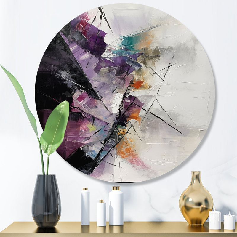 Purple Language Of Lines I - Abstract Geometric Round Wall Art on Metal, 23" H x 23" W x 1" D