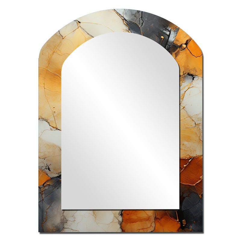 Encaustic Spirals II - Abstract Spirals Arch Decorative Mirror, Modern Asymmetrical Wall Mirror, Printed Metal Art, 34" x 25"