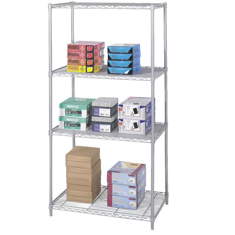 Industrial 4 SHelf Shelving Unit Starter, Metallic Grey