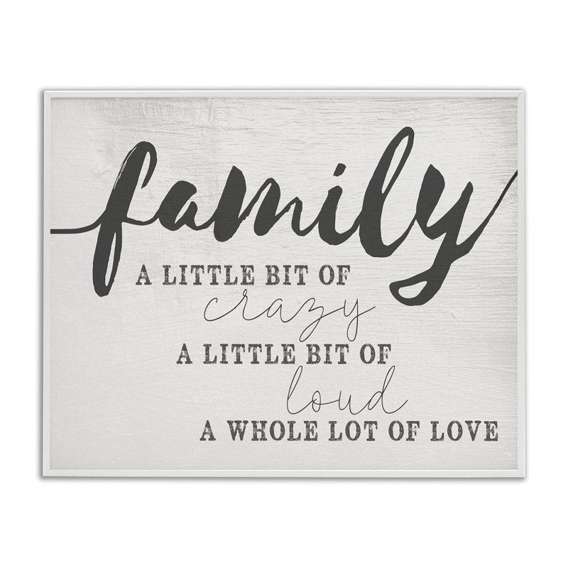 «Family Crazy Loud Love Inspirational Word Design», art textuel, H 20 po x l 16 po, Giclée encadrée blanc bord de mer