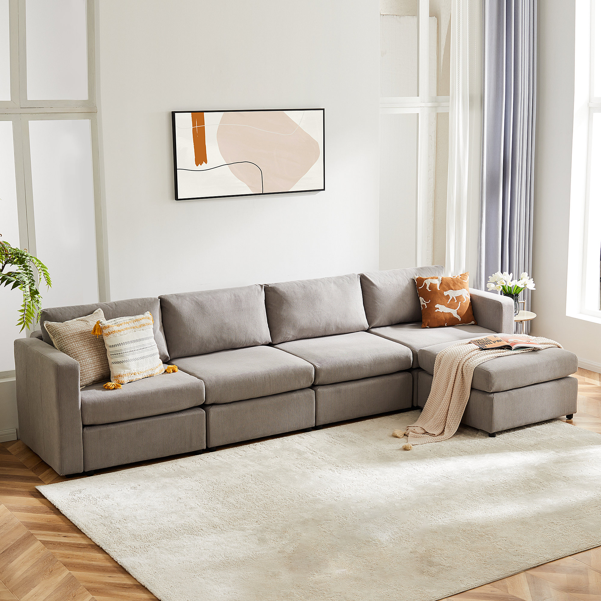 Latitude Run® 5- Piece Corduroy Modular Sectional Sofa & Reviews | Wayfair