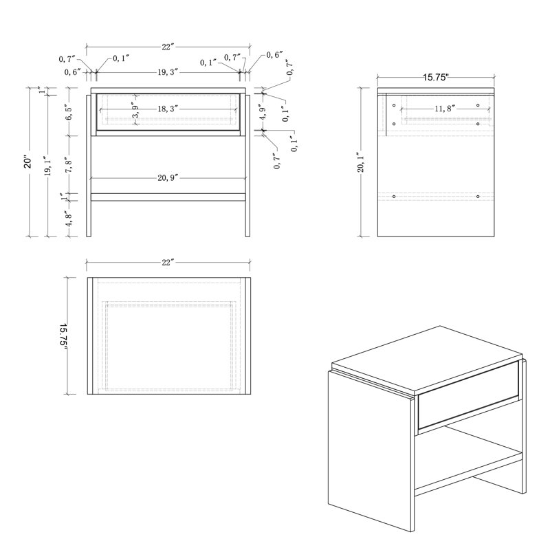 White Acrylic Nightstand with Drawer and Shelf