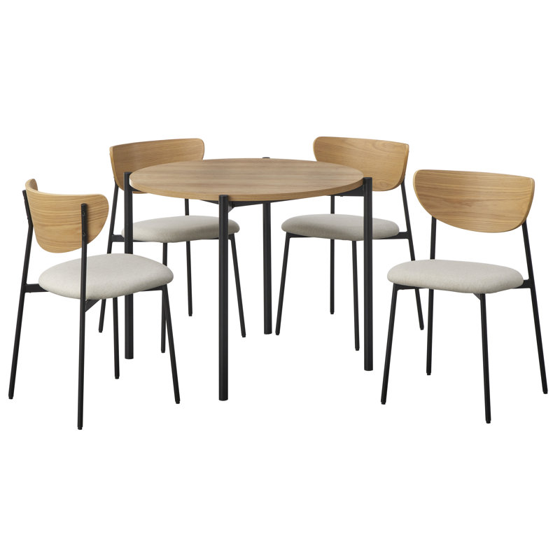Jeremaiah Round Dining Set, 5 Pieces: Table, 4 Chairs