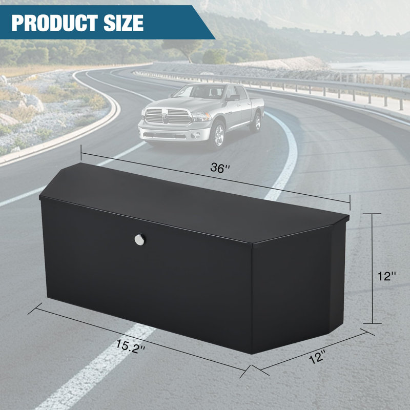 Lockable Heavy Duty 36" Truck Bed Toolbox - Diamond Plate Storage Chest with Keys, Utility Organizer for Pickup, RV, Trailer Tongue (Iron Style, 36 Inches)