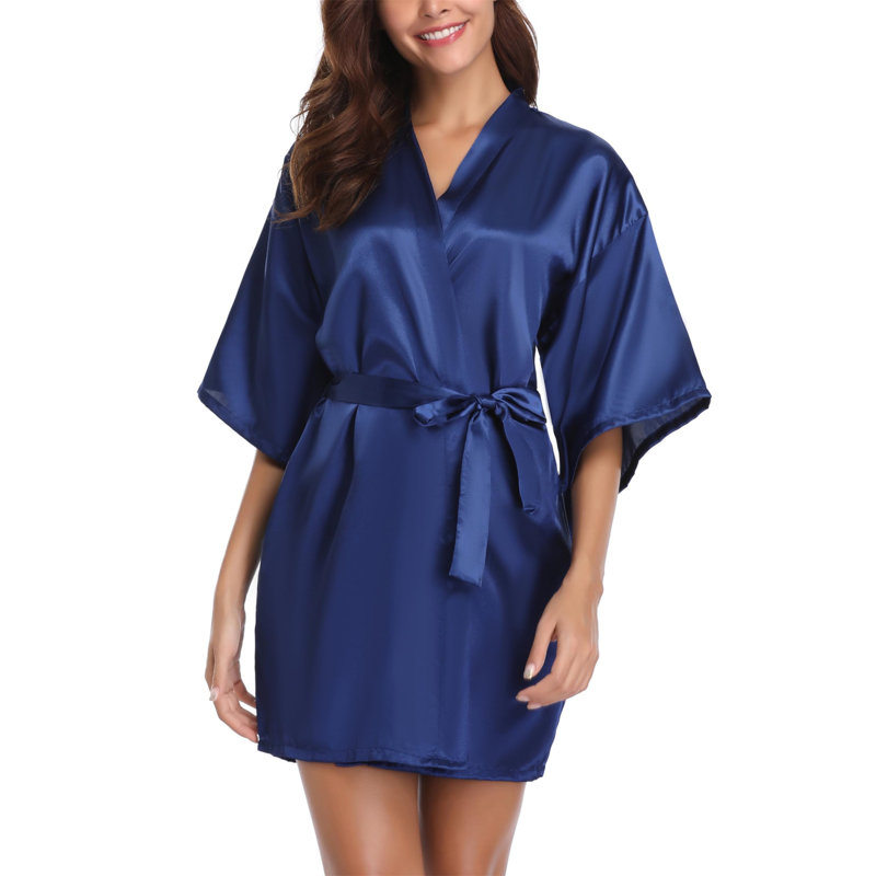 Renta Polyester Satin Above Knee Bathrobe with Pockets and Hood for Kids, L, Blue