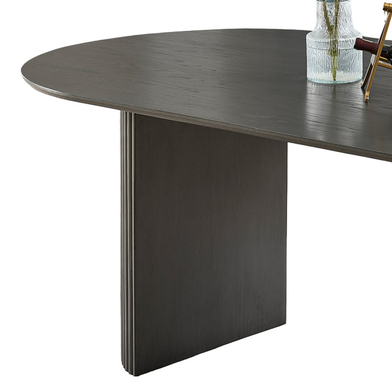 Ensemble de salle à manger 7 pièces avec table ovale en chêne gris 80 po, base à double piédestal et 6 chaises demi-tonneau rembourrées grises