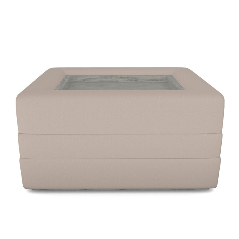 Boyden Ottoman with Wood Tray, Jiggles Fawn, Dove Gray