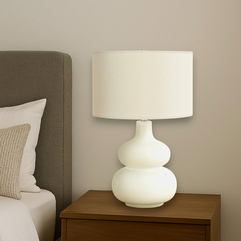 Lighting, H 25 po, lampe de table, abat-jour ivoire / crème, crème, contemporain