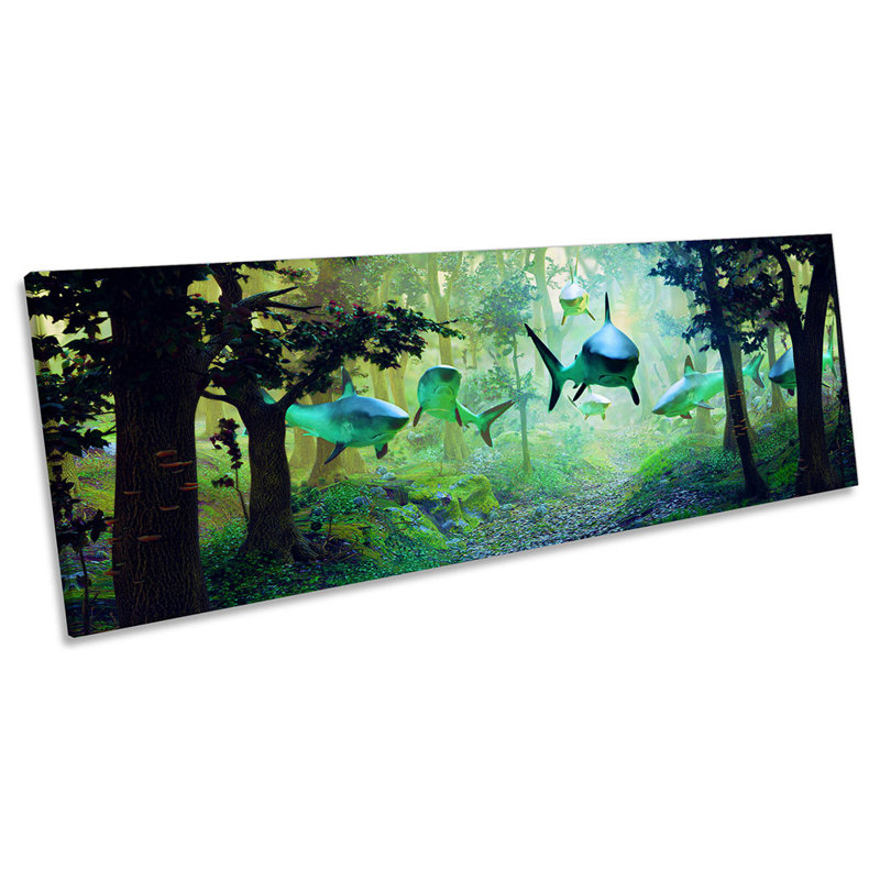 Sharks Forest Surrealism - Wrapped Canvas Panoramic Print, 60.96cm H x 182.88cm W x 4cm D