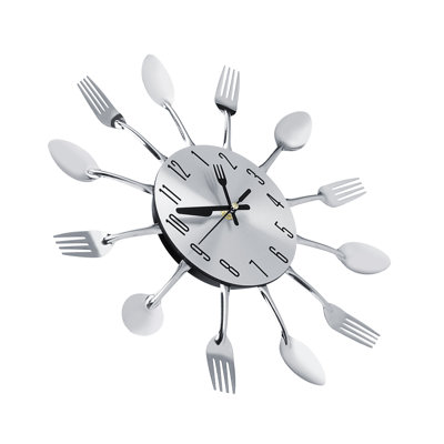 Stainless Steel Cutlery Clock Knife and Fork Spoon Wall Kitchen Decoration Silver
