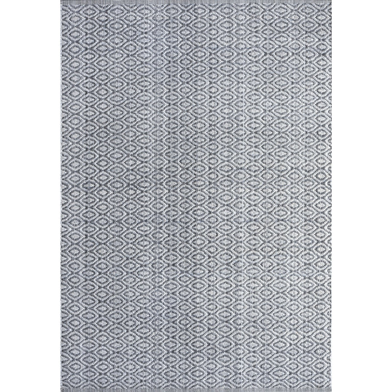 Tapis géométrique gris / ivoire / denim tissé à plat à la main Amorra, 5 x 8