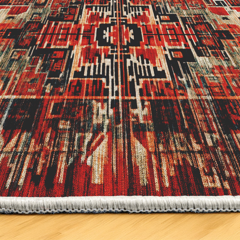 Tapis en mélange de coton et de polyester à imprimé numérique Jateen, Rond 3 pi 4 po