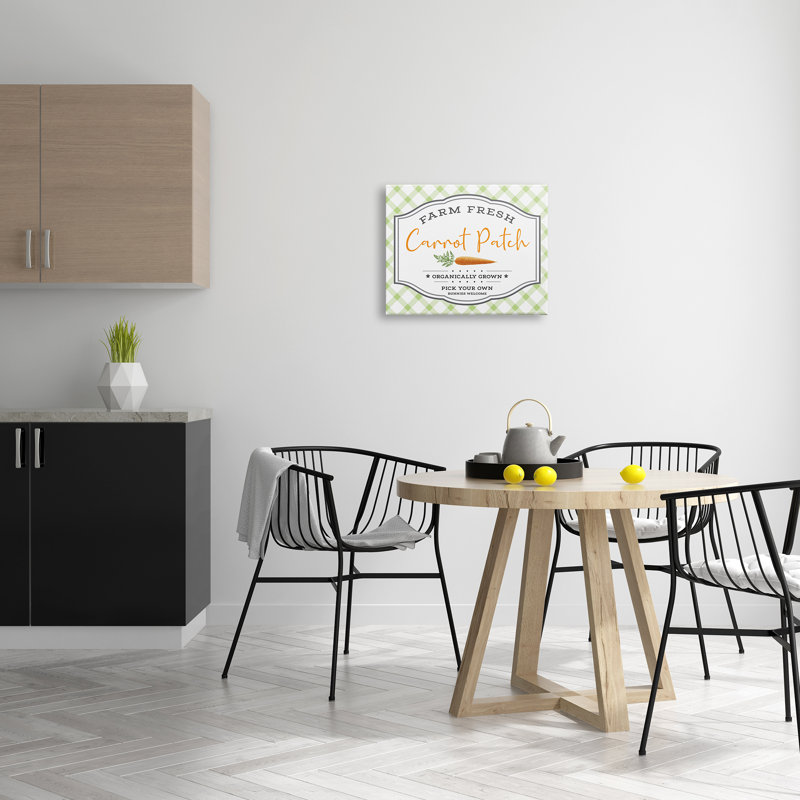 «Farm Fresh Carrot Patch Country Sign Green Plaid», art textuel, H 16 po x l 20 po x 1,5 po, Toile tendue