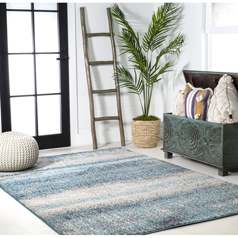 Contemporary POP Modern Abstract Vintage Cream/Turquoise Rug, Rectangle 5'3" x 7'6"
