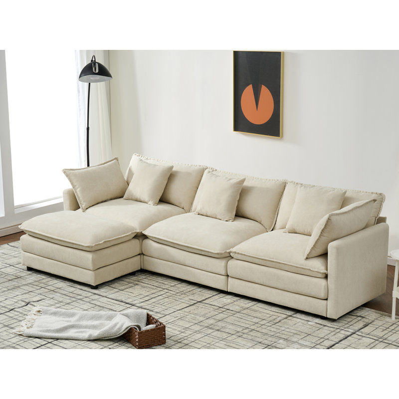 110'' Chenille Cloud Sofa With Ottoman, Beige