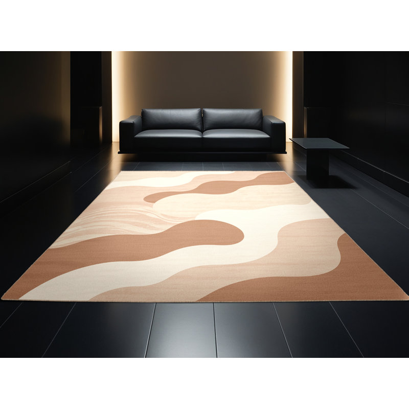 Tapis beige lavable à la machine de couleur unie minimaliste Roslindale, 6 po de diamètre