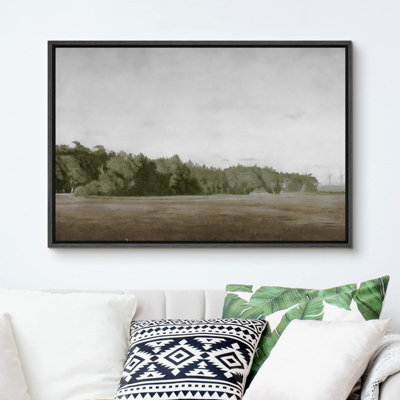 «Brown Meadow With Green Forest Landscape Wilderness Impressionism Traditional Scenic» sur toile, Noir, H 24 po x l 36 po