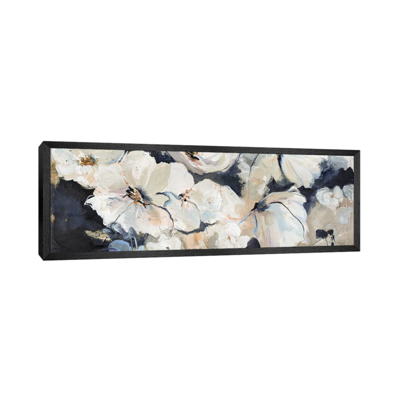 Flower Varity II - Panoramic Painting on Canvas, 30.48cm H x 91.44cm W x 3.81cm D, Black Framed