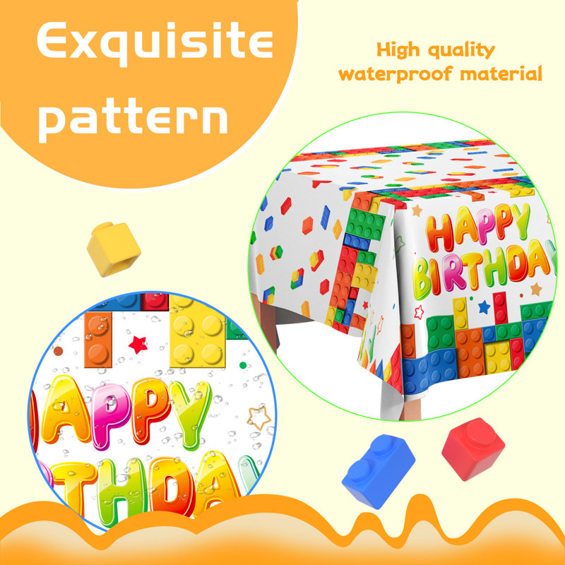 Building Block Party Tablecloths, 3pcs Building Block Party Decorations Tablecloths set
