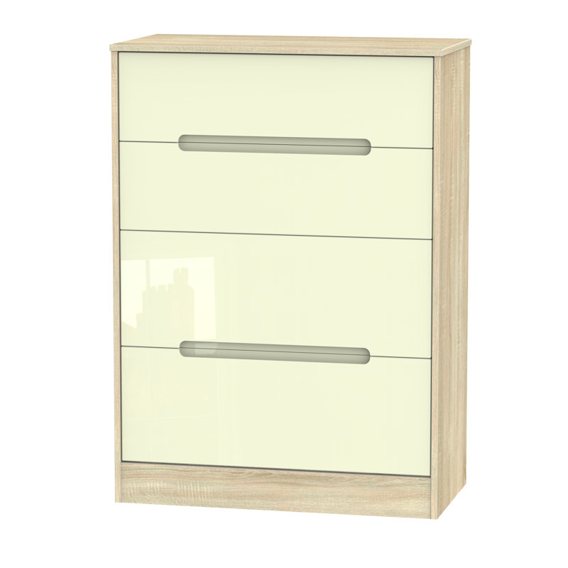 Fully Assembled Vernon 4 Drawer Chest, Cream Gloss/Black