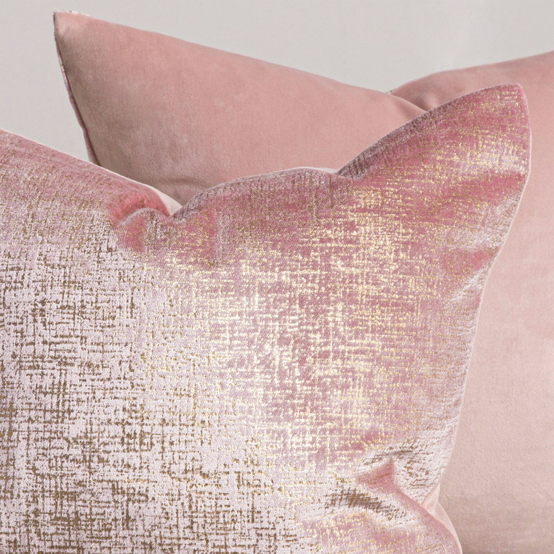 Pink Textured Velvet Throw Pillow, Decorative Cushions for Sofa Bed, Pink, Square 20", Polyester