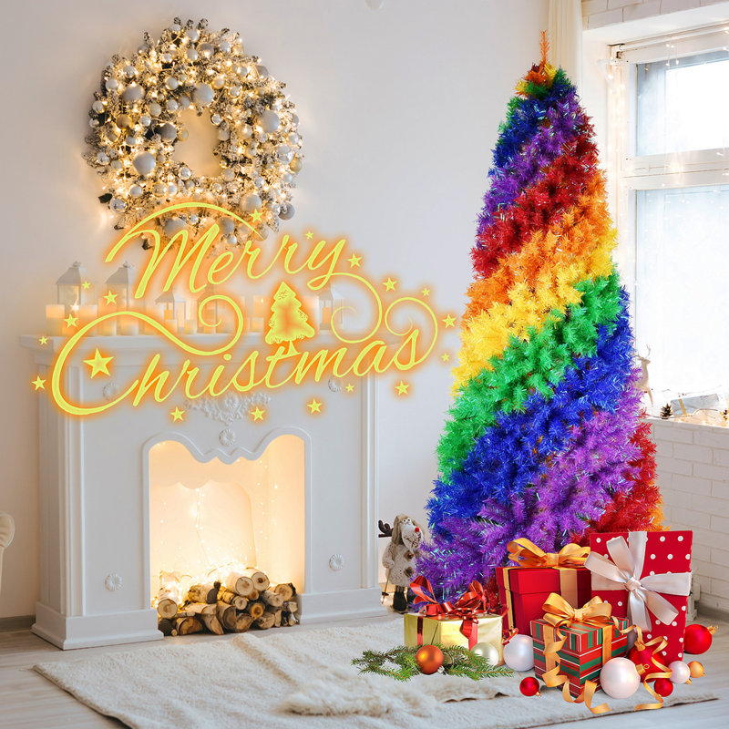 Arbre de Noël spirale arc-en-ciel de 6 pi, 1248 pointes de branches, arbre de Noël artificiel coloré en PVC avec une conception en spirale unique, forme pleine et luxuriante, support en métal robuste pour la décoration de Noël intérieure