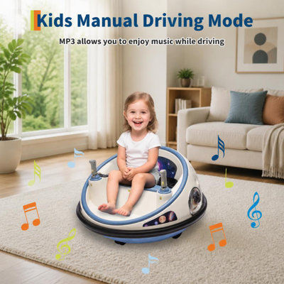 Tour de lit électrique pour enfant 12V, véhicule rechargeable avec télécommande, rotation à 360 °, lumières DEL, musique et pare-chocs doux pour jouer à l'intérieur et à l'extérieur